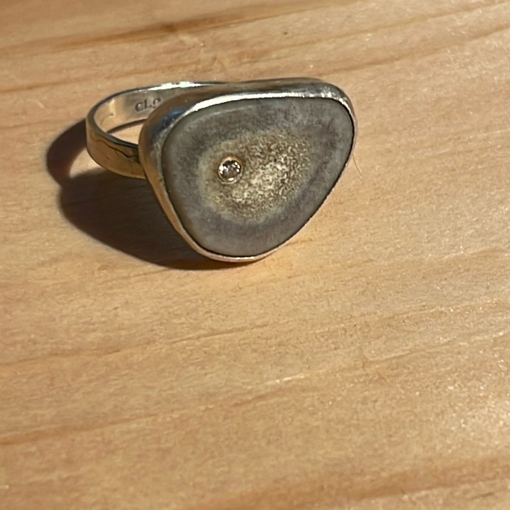 CLP Sterling Silver Antler Slice Ring with Diamond Accent